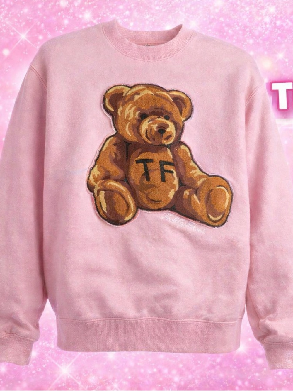 Teddy Fresh Pink Bear Patch Crewneck Sweatshirt Medium 🧸